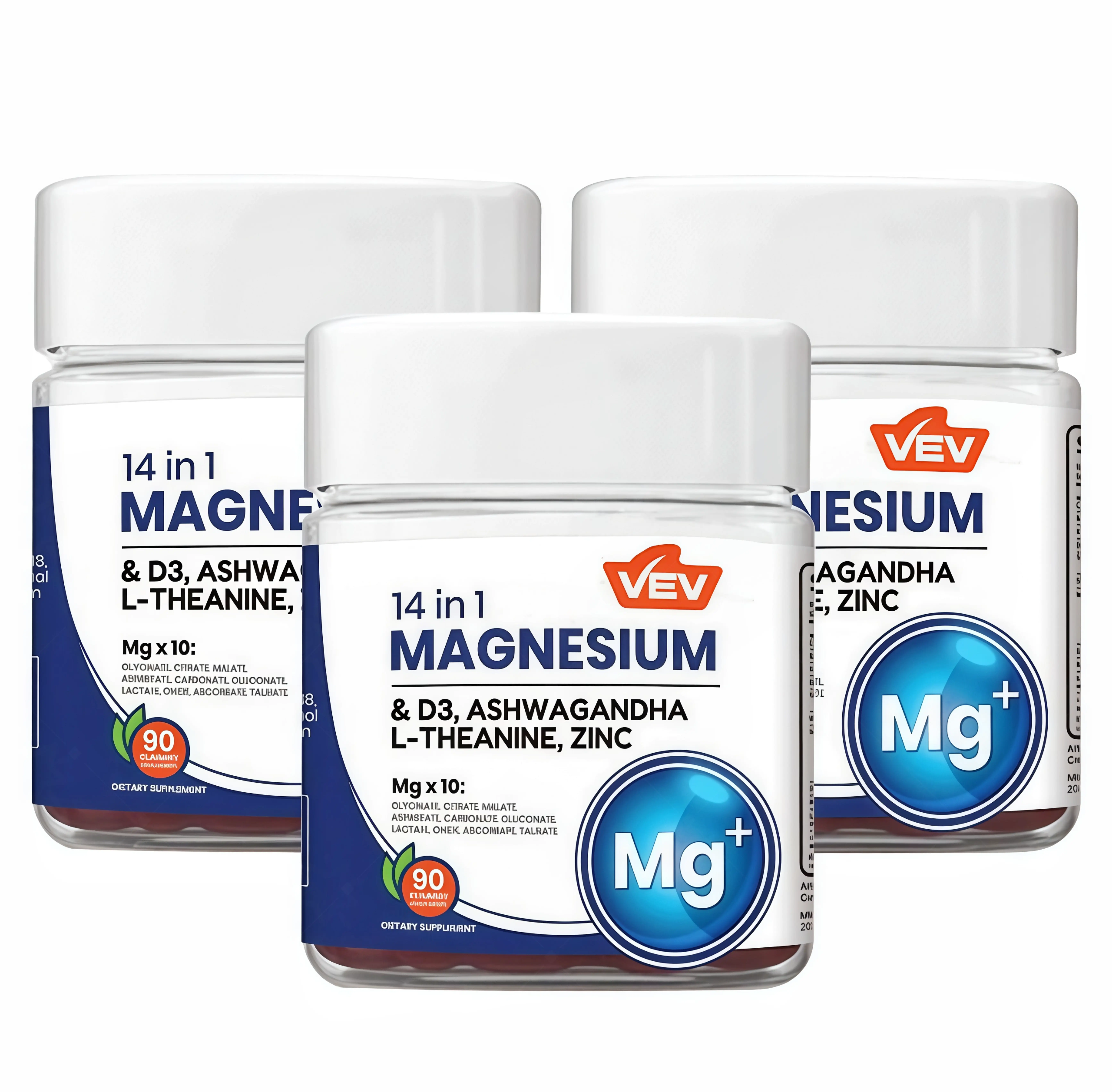 3 Pcs VEV 14-in-1 DeepCalm Magnesium Complex Gummies DH | Magnesium Glycinate with Ashwagandha, L-Theanine, Vitamin D3 & Zinc | Women’s Cortisol Support Supplement, 90ct, No Added Sugar, Vegan