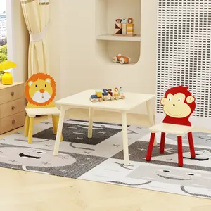 Kids Table and 2 Chairs Set, 3 Pieces Toddler Table and Chair Set, Wooden Activity Play Table Set Furniture Lounge Modern Bedroom Nursery Home