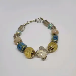 Elegant Turquoise & Golden Bead Bracelet - Unique Design Jewelry Accessory for Casual & Formal Wear 10 Inches Long
