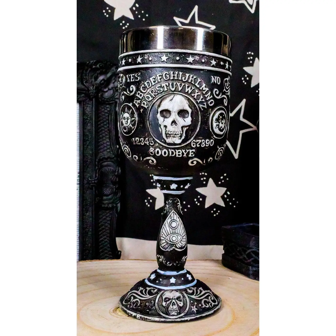 Ebros Gothic Aesthetic Occult Alchemy Ouija Spirit Board Skulls Baroque 7oz Glassware Wine Goblet Drink Cup