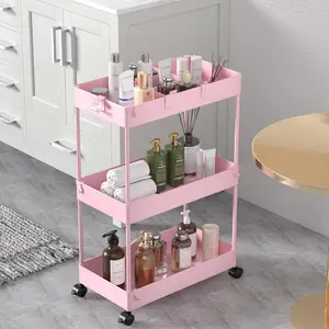 3 Tier Rolling Cart with Wheels Storage Craft Art Trolley Organizer 3 Hanging Baskets Easy Assembly for Office Living Room Kitchen Pink