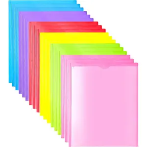Heavy Duty Plastic Folders with Clear Front Pocket 18PCS 3 Pockets Folders with Prongs and Card Slot for Letter Size Sheets Bright Colors