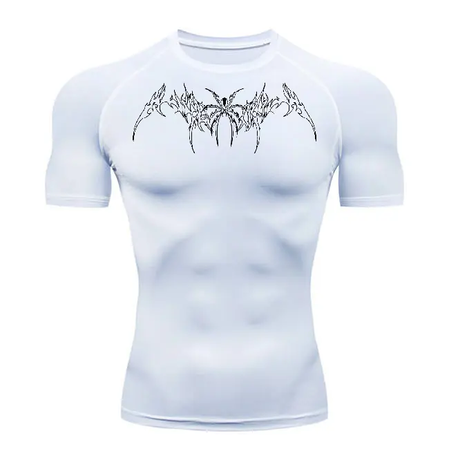 FITKAIROSIS WHITE SPIDER-BAT COMPRESSION SHIRT - GYM AND WORKOUT TRAINING TEE