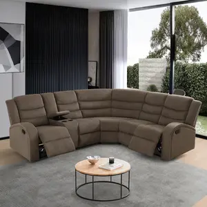 Modern Brown Stripe Fabric 3-Piece Intelligent Power Recliner Sofa Set, Ultra Comfort Luxury Living Room Home Theater Furniture
