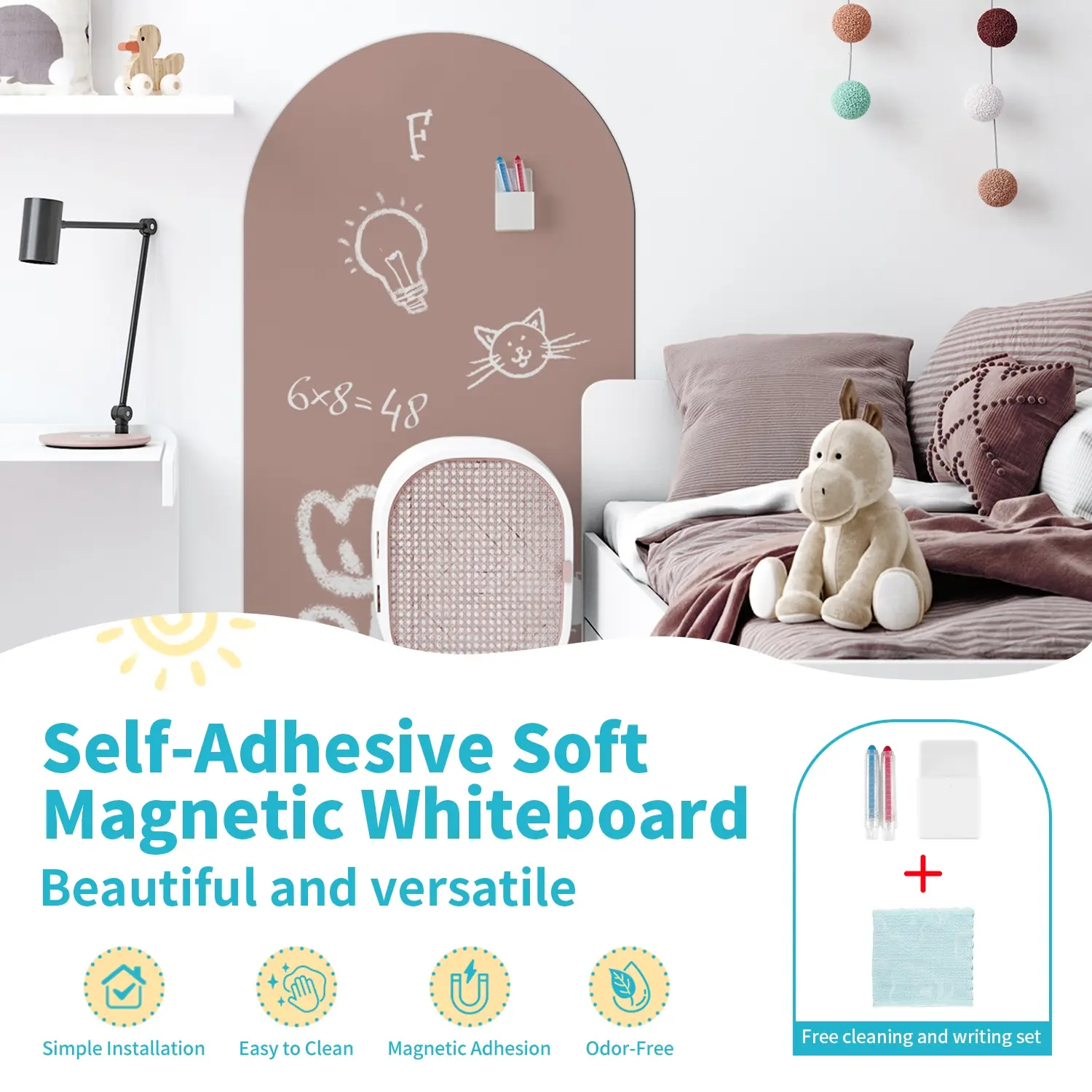 Self-Adhesive Soft Magnetic Whiteboard Stickers, Dry Erase Boards, Strong Adhesion, Easy to Wipe Clean, Ideal for School, Home & Office, Writing Board, 50x90cm