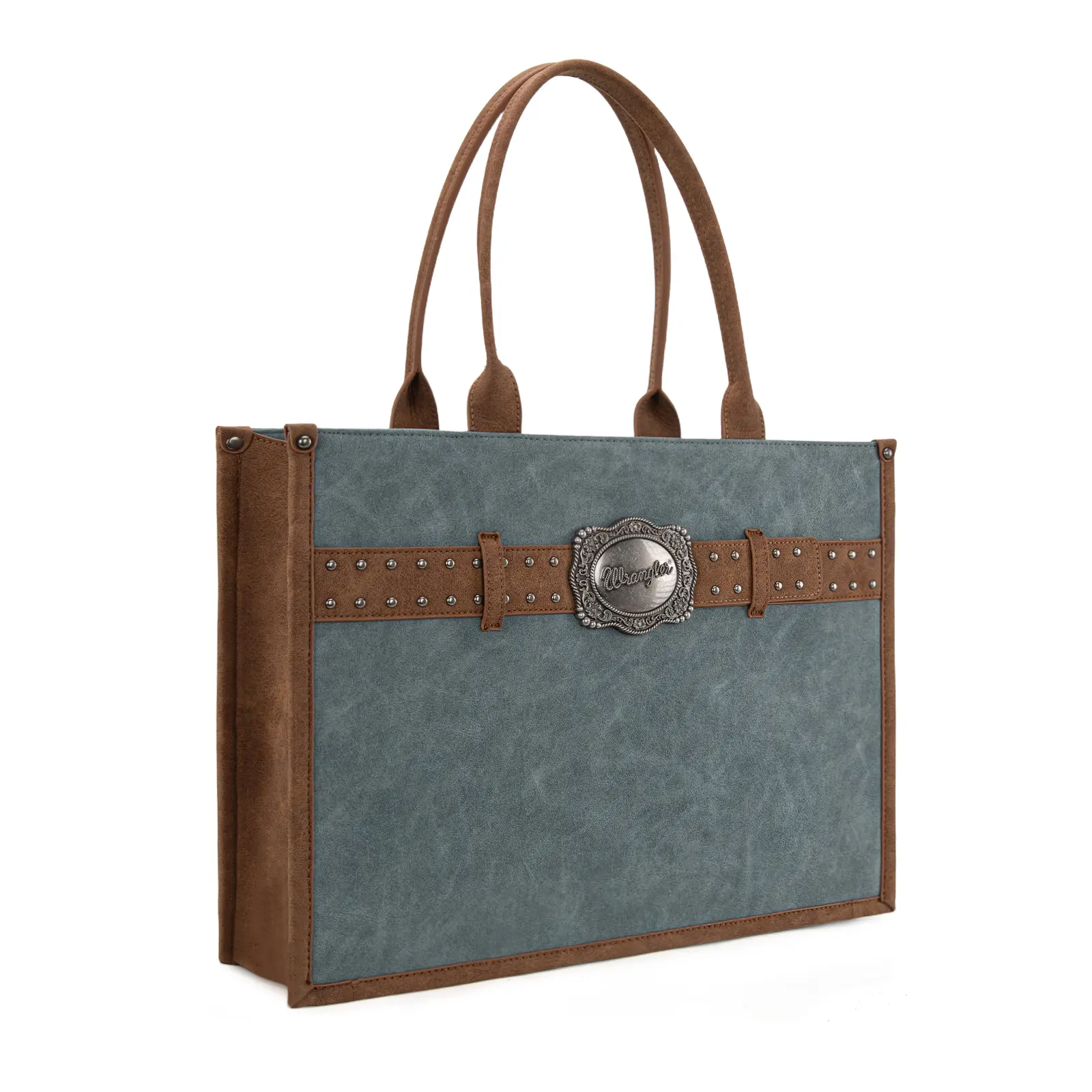 Wrangler Large Tote Bag for Women with Engraved Antique Silver Buckle and Concealed Carry Pocket High Capacity Everyday Use Commute Bag