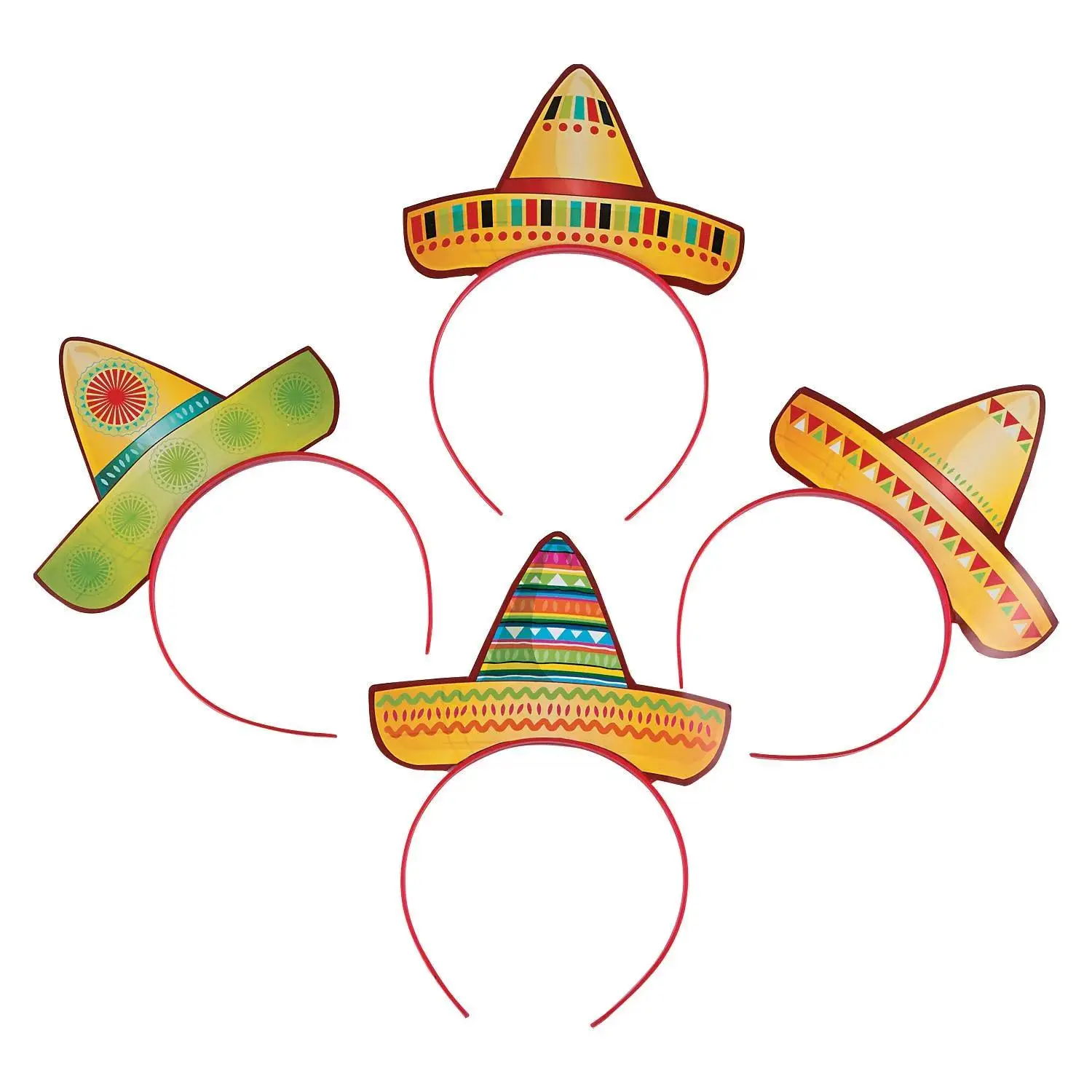 Colorful Lightweight Plastic Fiesta Party Sombrero Headbands - 6.5" x 3.75", 12 Pcs, Handheld Souvenir Accessories, 5" Headband
