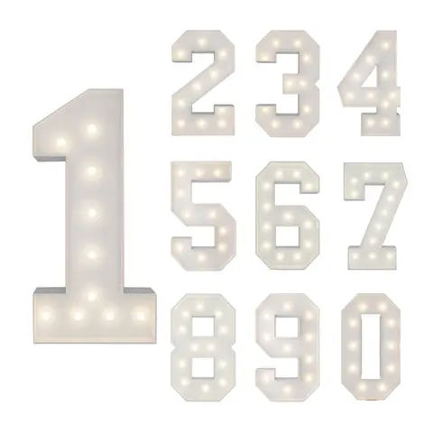 3ft Marquee Numbers 0-9 With Decorative Light-Up White Foam Cardboard, Lighted Holiday Displays Mosaic Number for Balloons, Number Wedding, Birthday, Anniversary, and Party Decor