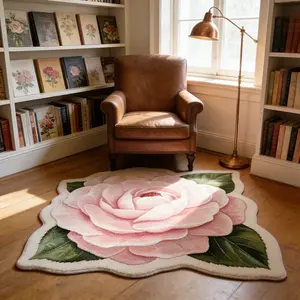 Modern Farmhouse Irregular Rose Pattern Carpet, Large Area Rug for Bedroom Living Room, Washable Easy Clean Plush Mat, Home Decor