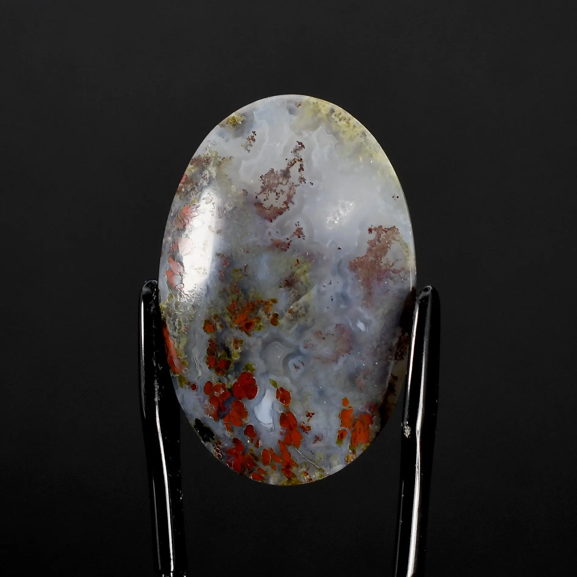 41mm Red Flower Garden Agate Cabochon, Oval Moss Agate Cab, Indonesia i31