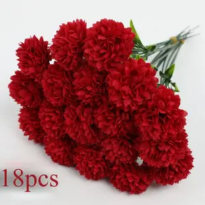 18-Stem Artificial Chrysanthemum Ball Hydrangea Bouquet for Home, Garden, Party, Wedding, and Wedding Decorations