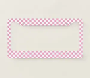 Pink and White Checkered Pattern License Plate Frame