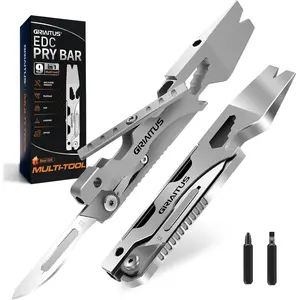 Pry Bar Wrench Tool with Flat/Screwdriver Folding Multi-tool Box Blade Knife, Bottle Opener, Handle, Carry, Cycling, Camping EDC Gadget Gifts for Men