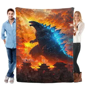 Epic Godzilla Kaiju Blanket, Fiery Ancient Japanese Town Scene Flannel Throw, Cool Monster Art Design, Ideal Gift for Godzilla Lovers, Movie Enthusiasts & Teenagers