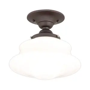 Large Petersburg Semi-Flush Ceiling Light with Vintage Schoolhouse Glass and Opal Diffuser