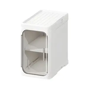 【Junk Drawer No More】1-Tier Magnetic Doors Narrow Slim Storage Cabinet Tea/Water Cups Skincare Products Coffee Mug Snacks Transparent Storage Box Daily Essentials Storage