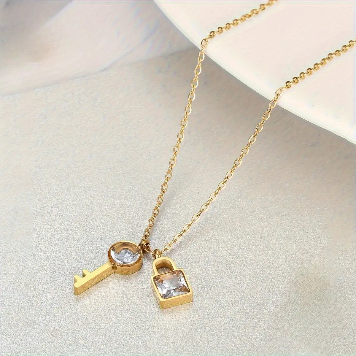 Stainless Steel European-American Style Key and Lock Pendant Necklace - Handmade, Polished, Rust-Resistant Metal Figure Necklace, Personalized Protective Love Accessory, Light Luxury Daily Wear Gift for Loved Ones, Handmade Steel Necklaces, Metal Figure N