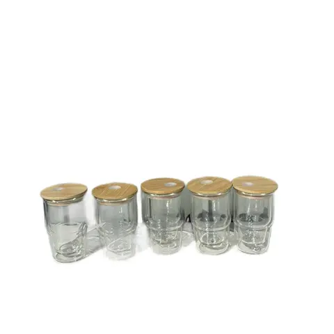 3oz Shot Glasses Snowglobe with Bamboo Lids 5pk Clear Glass Tumblers for Parties and Events
