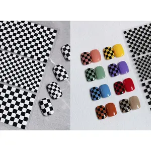 Black and White Checkered Plaid Pattern Nail Art Sticker/ Square Grids Peel Off Tips Stickers