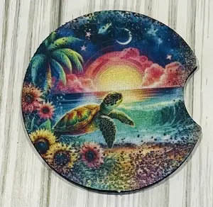 Turtle and beach car coaster | car coaster | birthday gift | gift for friend | friend gift | turtle lover | beach lover | gift for her