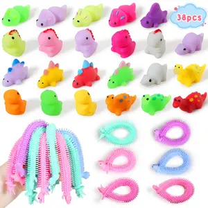 NPET 38PCS Dinosaur Sensory Toys Set Includes Stretchy Strings & Soft Squishy Figures Fun Fidget Toys for Kids Teens Boys Girls Ideal for Playtime Party Packs Gift Boxes Daily Activities