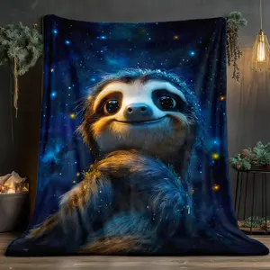 Cozy Sloth Blanket Starry Night, Ultra-Soft Flannel Throw for Couch, Bed, Travel & Camping, All-Season Lightweight Bedding, Perfect Gift for Sloth Lovers