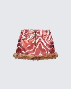 Suha Multi Print Fur Trim Micro Skirt