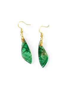 Handmade Natural Malachite Leaf Drop Earrings | 24k Gold Plated | One-of-a-Kind "Stone of Transformation" Jewelry