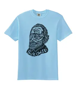 Charles Bukowski Woodcut Handprinted T-Shirt 100% Cotton Comfort Colors Oil-Based Relief Ink Machine Washable