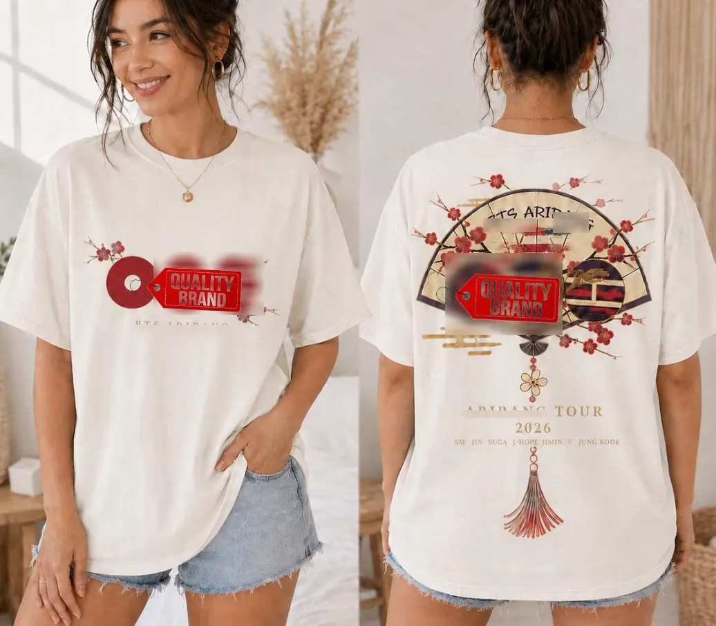 Korean Boy Group Folding Fan Shirt, Two Sided Cherry Blossom Tour 2026 Tee, Red Black Kpop Concert Outfit, Fan Gift