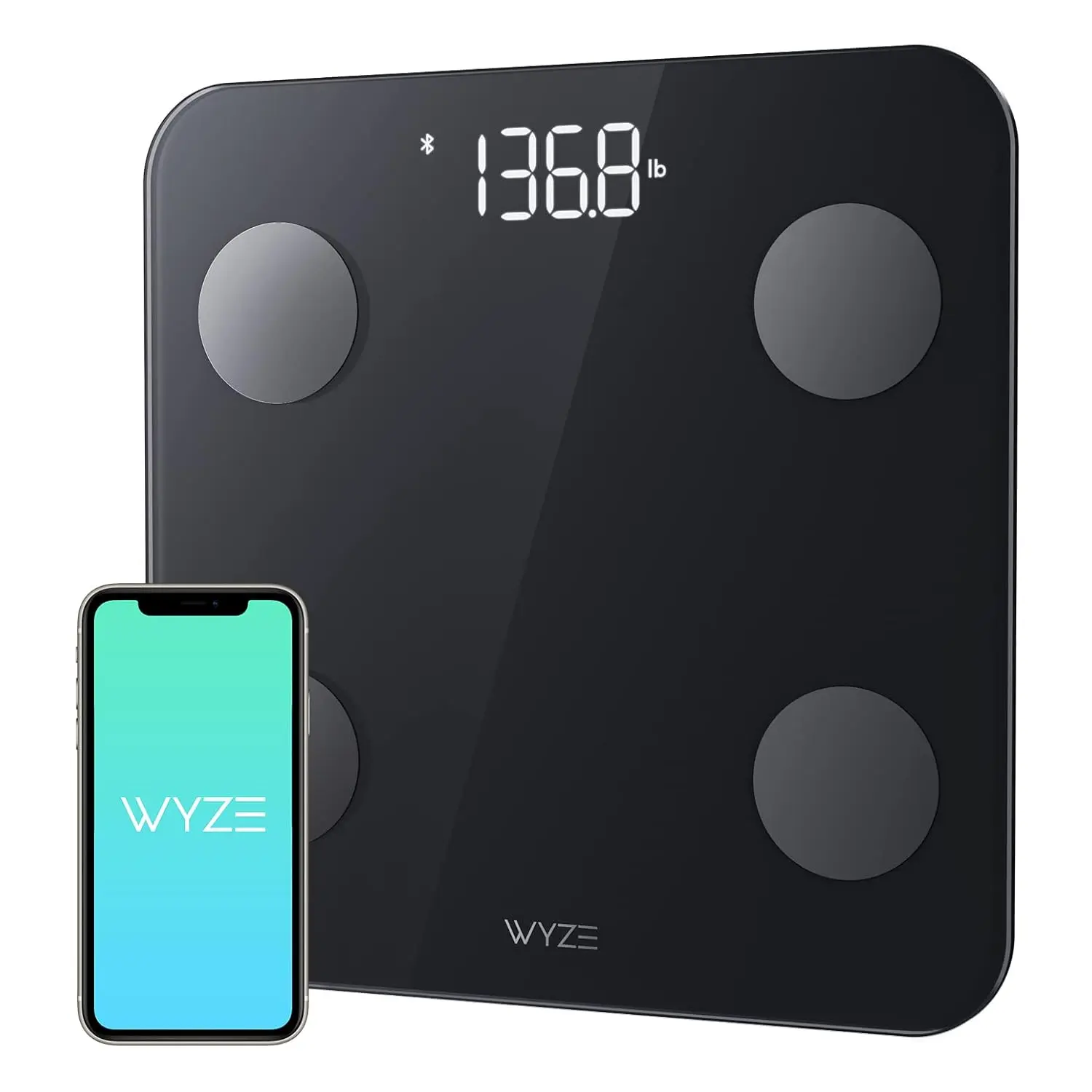 Scale for Body Weight, Digital Bathroom Scale for Body Fat, BMI, Muscle, and Heart Rate, Body Composition Analyzer with App, Batteries Included, Bluetooth, 400 lb, Black