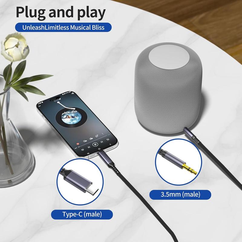 Aux to USB C, USB C to 3.5mm Audio Jack  4.3 ft, Type C to Headphone Cord  Aux ,Compatible for  16 15 iPad Pro Max,  Galaxy S24 S23 S22 S21 Pixel 4 5, Speakers Black