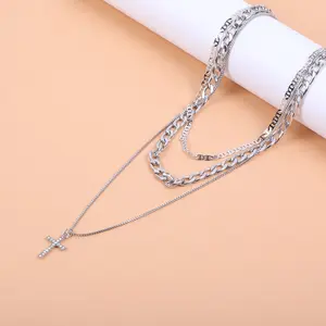 Layered Chain Cross Necklace Set | Trendy Stacked Choker & Pendant | Faith Style Statement Jewelry | Everyday Outfit Accent | Gift for Women | Church, Casual, Dressy Looks | Viral TikTok Jewelry