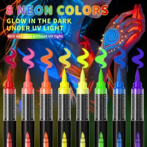 8-Pack Direct Ink UV Tattoo Pens, Body Art Glow-In-The-Dark Pens, Art Graffiti Fluorescent Pens, Chalk Markers, 0.5mm-3mm Tips