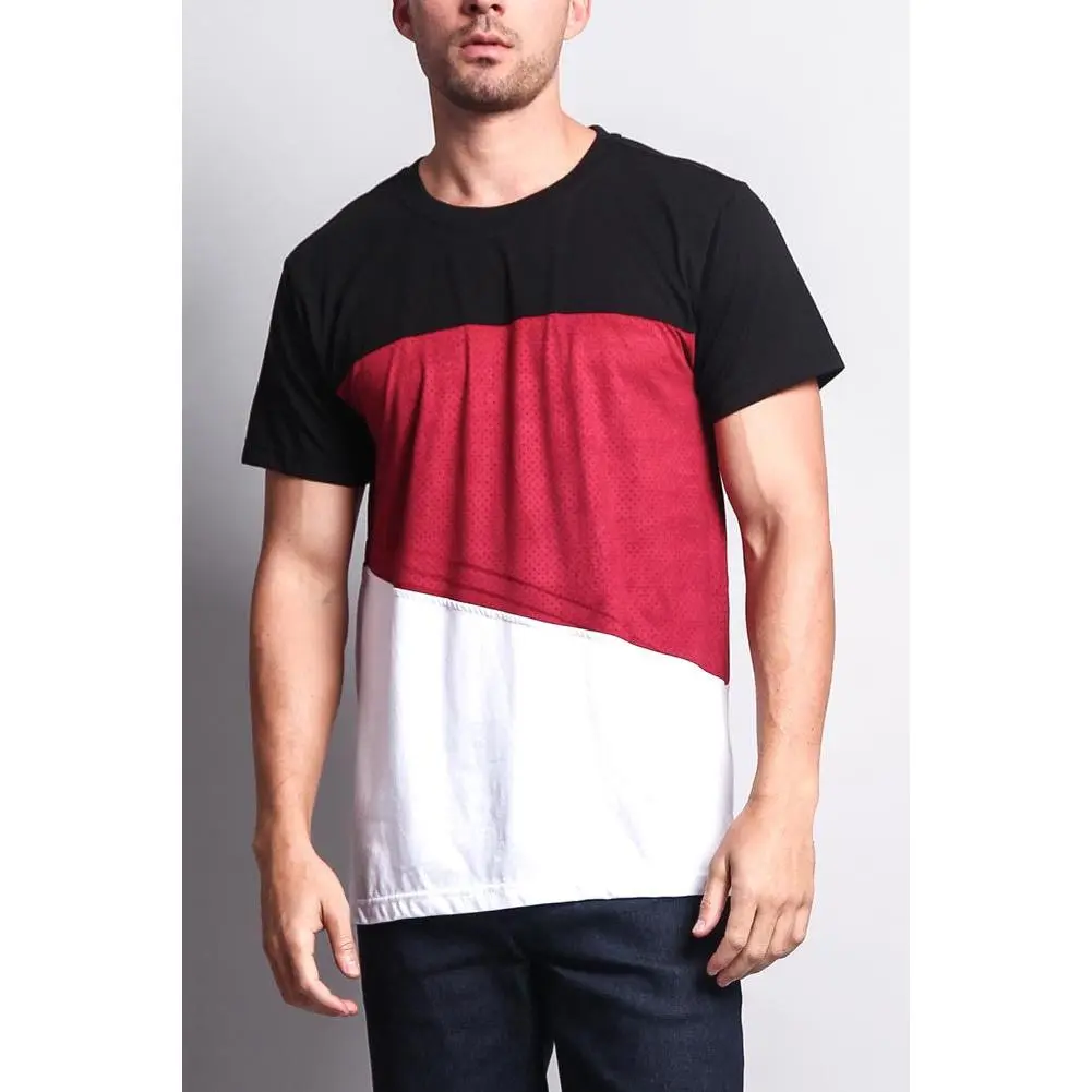 Colorblock Poly Suede Mesh T-Shirt Colorblock Poly Suede Mesh T-Shirt