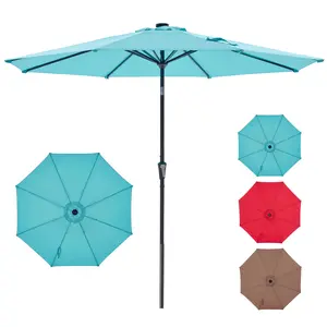 Sweetcrispy 10 ft UV-Resistant Patio Pool Umbrella with Lights, Tilt & Crank Mechanism - Outdoor Shade Canopy for Backyard, Deck