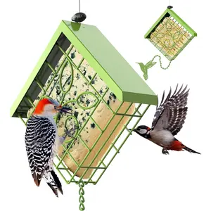 Outdoor squirrel feeder, made of metal, can be hung outdoors, single-piece squirrel cake capacity, fruit and squirrel food feeder style, can be hung outdoors (green)