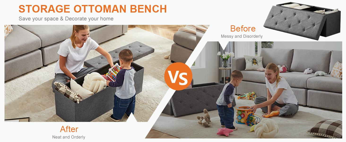 [LIVE] Storage Ottoman Bench, Folding Ottoman Stool, Storage Chest, End of Bed Bench, Padded Seat, Storage Bench with Seating for Bedroom, Living Room