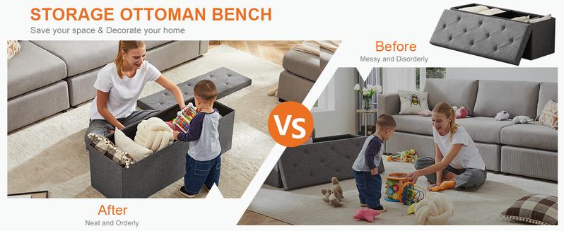 [LIVE] Storage Ottoman Bench, Folding Ottoman Stool, Storage Chest, End of Bed Bench, Padded Seat, Storage Bench with Seating for Bedroom, Living Room
