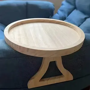 1 Pc Wooden Round Sofa Arm Tray, Foldable Clip-On Sofa Armrest Table, Side Table with Cup Holder for Drinks, Phone & Breakfast. Classic Style Sofa Tray Table, Available in Rhombus & Round Shapes.