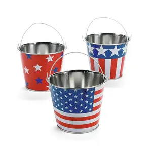 2 3/4" x 3 1/4" Mini USA Patriotic Design Metal Pails - 12 Pc.
