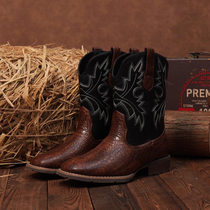 【Rodeo Boots】Wranglette 2026 Men’s Western Work Boots: Brown Cowboy-Style Work Boots – Waterproof, Slip-Resistant for Ranch, Construction, Daily Wear (Rugged Durability + Classic Western Flair for Hardworking Guys)