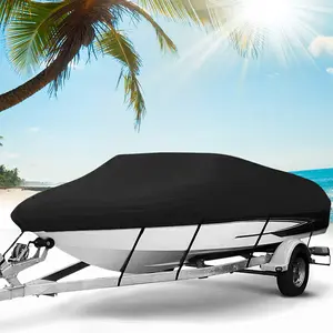 14-16FT Boat Cover 210D Oxford Cloth Fishing Skiing Boat Protector Waterproof V-Shaped Hull Protector for Yachts Motors Rowing Boats