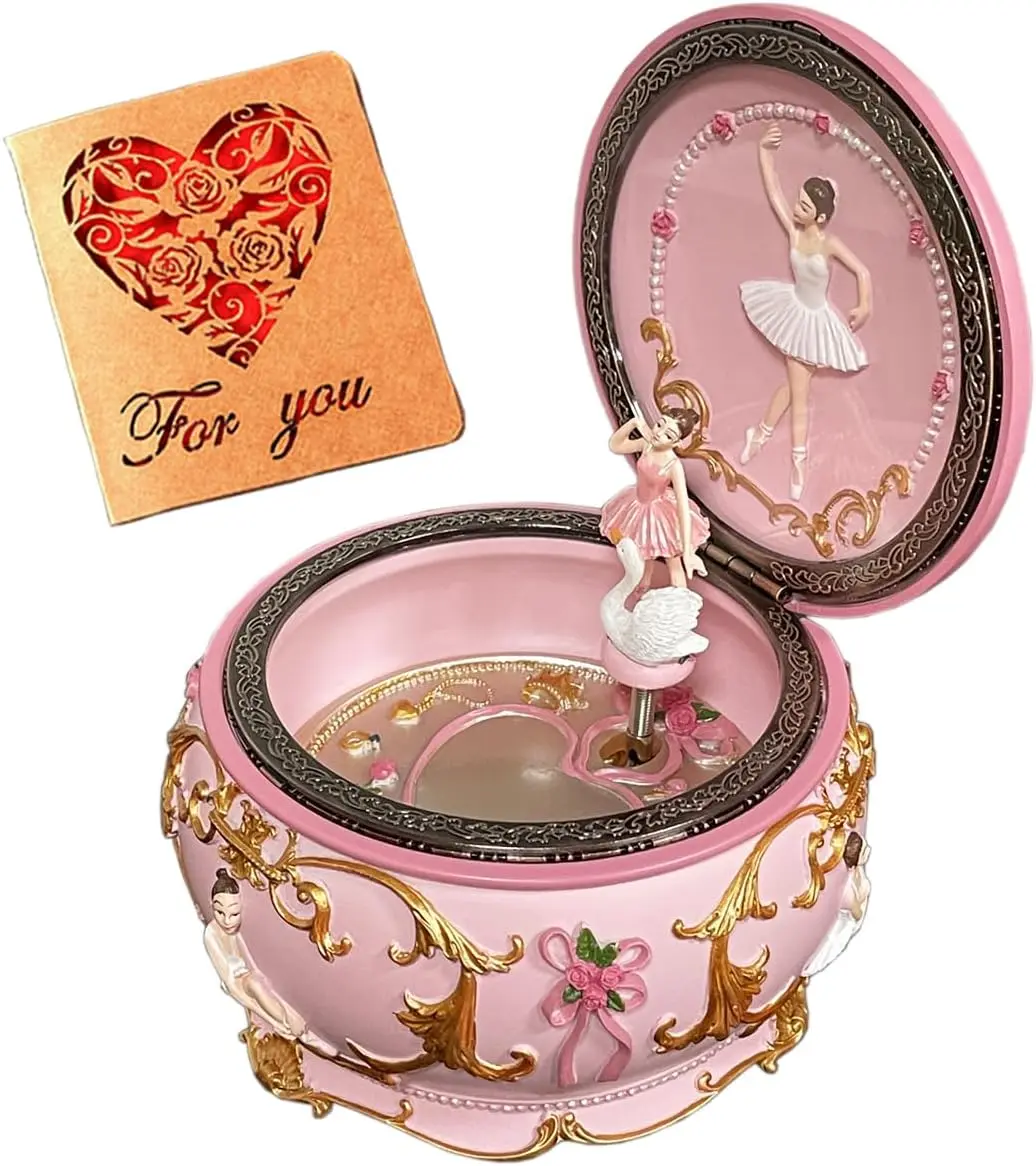 Classical Carved Sankyo 18-Note Mechanical Ballerina Music Box, LED Twinkling Lights, Rotating Ballerine, Synthetic Collectible Home Decor Gift for Mothers (4# Ballet), Gifts, Metal