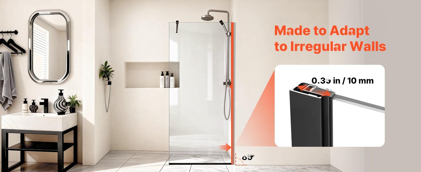 Fixed Glass Shower Panel 34 X 73.6 Inches Semi-Framed Shower Screen With 5/16 Inch Thick Clear Tempered Glass Door, Includes Bottom Seal Strip And Hardware, Easy To Clean Matte Black Finish For Bathroom