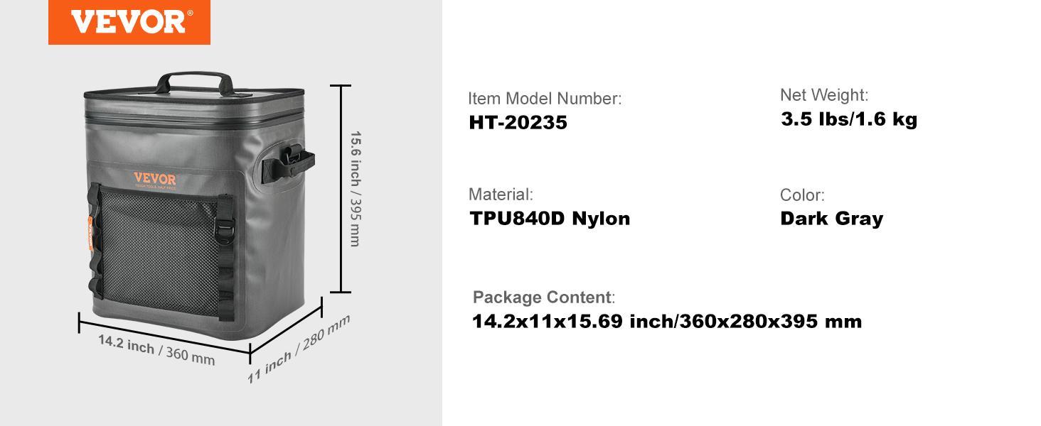 VEVOR Soft Lunchbox Cooler Bag, Max 30 Cans Soft Sided Cooler Bag Leakproof with Zipper, Waterproof Soft Cooler Insulated Bag, Lightweight & Portable Collapsible Cooler for Beach, Hiking, Picnic