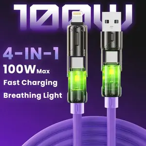 4-In-1 Fast Charging Cable, Multi-Functional Charger Adapter, High-Speed Data Transfer for iPhone Oneplus Xiaomi Samsung