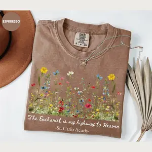 Comfort Colors Catholic Saint Carlo Acutis Shirt, Religious Faith Tee, Floral Christian Shirt, Eucharist Shirt, All Saints Day Gift