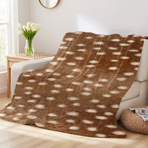 Fawn Deer Skin Print Flannel Blanket – Soft Spotted Fawn Fur Texture Art Throw, Warm Brown White Spots Animal Print Decor for Bedroom Living Room, Cabin Lodge Cozy Gift
