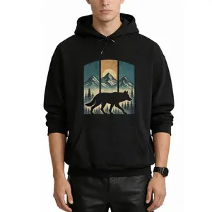 Nature Lover’s Vintage Wolf Hoodie – Retro Mountain Graphic Long Sleeve for Everyone
